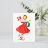 Meisje met kerst en haar kleine kat briefkaart (Staand voorkant)