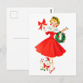 Meisje met kerst en haar kleine kat briefkaart (Voorkant / Achterkant)