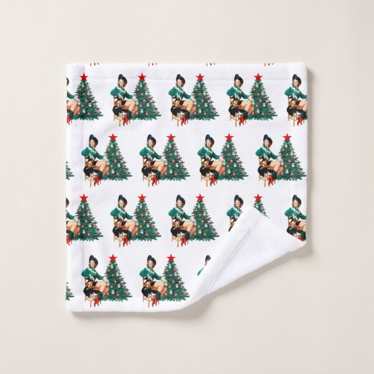 meisje met kerstboom bad handdoek (Wasdoekje)