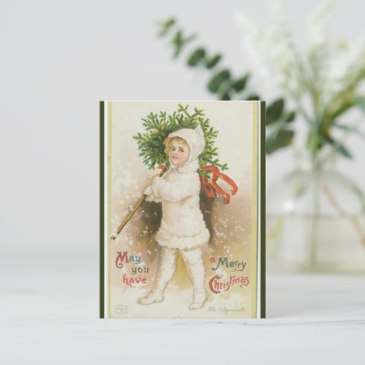  meisje met kerstboom briefkaart (Staand voorkant)