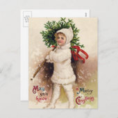 meisje met kerstboom, Ellen Clapsaddle Feestdagenkaart (Voorkant / Achterkant)