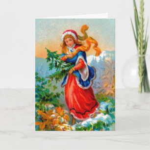 Meisje met kerstboom feestdagen kaart