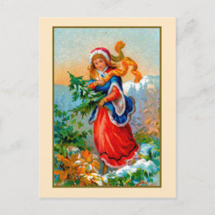 Meisje met kerstboom feestdagenkaart