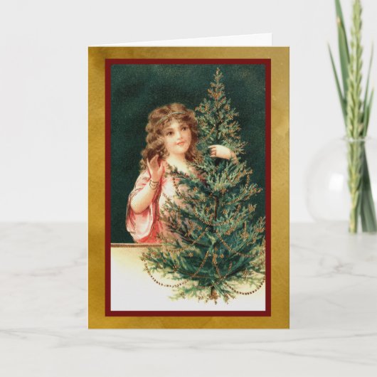 Meisje met Kerstboom Kaart (Voorkant)