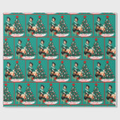 meisje met kerstboom Merry Christma Cadeaupapier (Vlak)