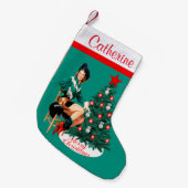 meisje met kerstboom Merry Christma Kleine Kerstsok (Voorkant (Hangend))