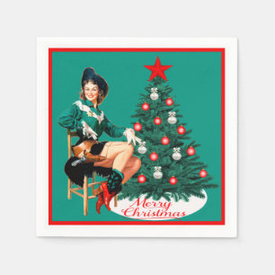 meisje met kerstboom Merry Christma Servet