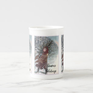meisje met kerstboom porselein kop