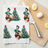  meisje met kerstboom theedoek (Quarter Fold)