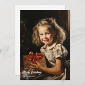   meisje met kerstcadeau feestdagenkaart (Voorkant / Achterkant)