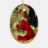 Meisje met kerstcadeau keramisch ornament (Achterkant)