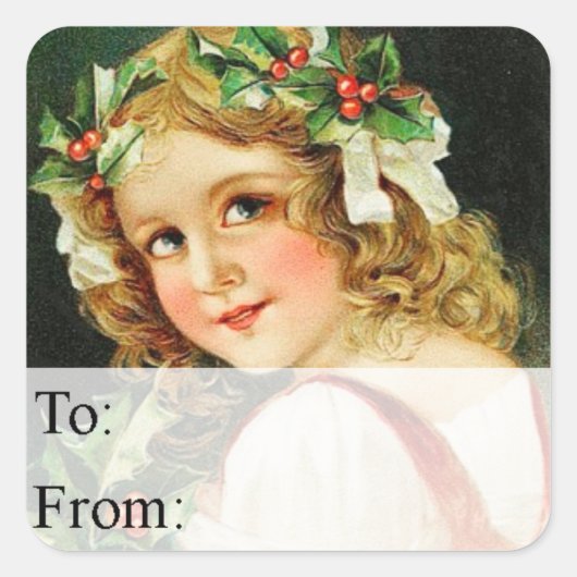  meisje met kerstcadeaus Label (Voorkant)