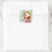  meisje met kerstkonijn-adreslabel vierkante sticker (Tas)