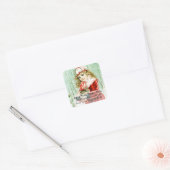  meisje met kerstkonijn-adreslabel vierkante sticker (Envelop)