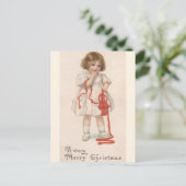  meisje met kerstlint feestdagenkaart (Staand voorkant)