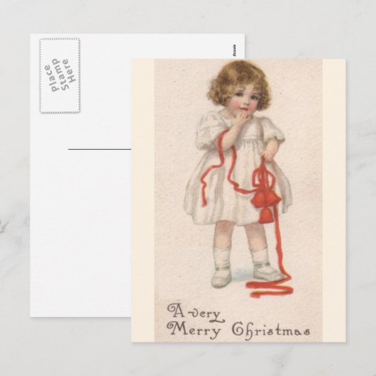  meisje met kerstlint feestdagenkaart (Voorkant / Achterkant)