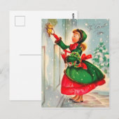 Meisje met kerstmis aan de deur briefkaart (Voorkant / Achterkant)