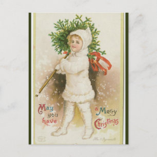 meisje met kerstmis met bomen briefkaart