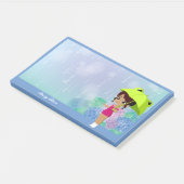 Meisje met kikkerbarbeel en waterpootbloemen blauw post-it® notes (Schuin)