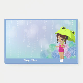 Meisje met kikkerbarbeel en waterpootbloemen blauw post-it® notes