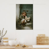 Meisje Met Kip Print, Haan Rustiek Poster (Keuken)