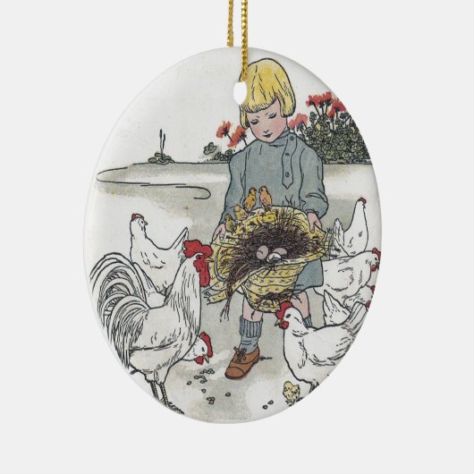  meisje met kippen, E is een ei Keramisch Ornament (Rechts)