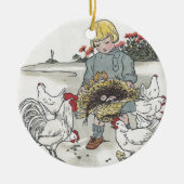  meisje met kippen, E is een ei Keramisch Ornament (Voorkant)