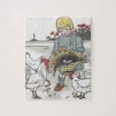 meisje met kippen, E is een ei Legpuzzel (Verticaal)