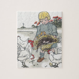 meisje met kippen, E is een ei Legpuzzel