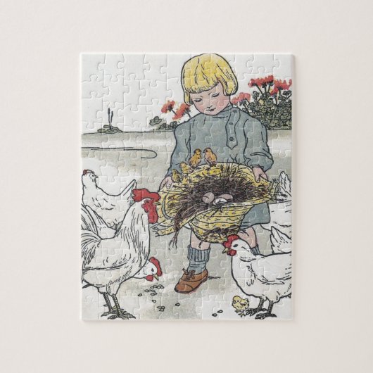 meisje met kippen, E is een ei Legpuzzel (Verticaal)