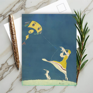 Meisje met kite en hond (1917) briefkaart