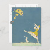 Meisje met kite en hond briefkaart (Voorkant / Achterkant)