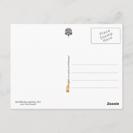 Meisje met kite en hond briefkaart (Achterkant)