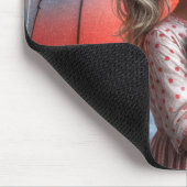 Meisje met kitten onder paraplu muismat (Hoek)