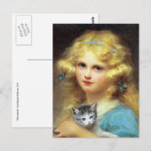 Meisje met kitten:  schilderij van E. Cabane Briefkaart (Voorkant / Achterkant)