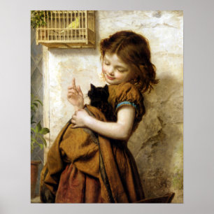 Meisje met Kitten, Sophie Anderson Poster