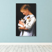 Meisje met Kittens, Albert Anker Canvas Afdruk (Insitu (Houten vloer))