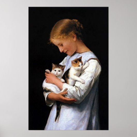 Meisje met Kittens, Albert Anker Poster (Voorkant)