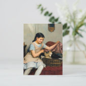 Meisje met Kittens in mandje van Albert Anker Briefkaart (Staand voorkant)