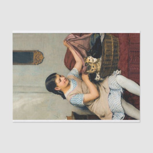 Meisje met Kittens in mandje van Albert Anker Tissuepapier (Voorkant)