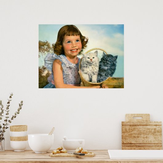 Meisje met kittens poster (Keuken)