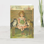  meisje met Kittens Verjaardag Kaart (Voorkant)
