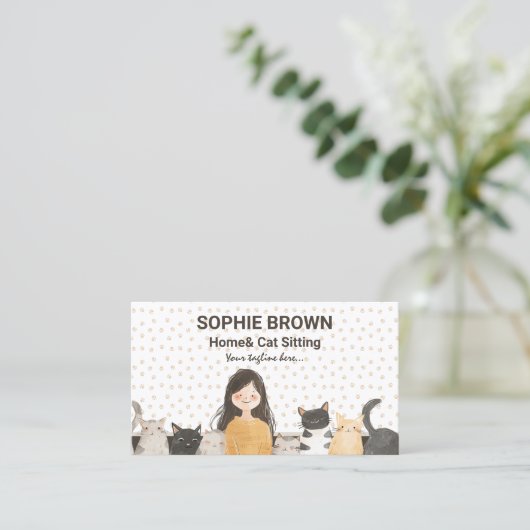 Meisje met Kittens Waterverf Kat en Thuis Zittend Visitekaartje (Staand voorkant)