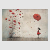 Meisje met klaprozen en rode paraplu - decoupage - tissuepapier (Voorkant)