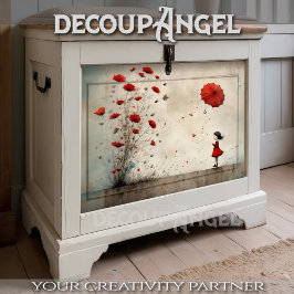 Meisje met klaprozen en rode paraplu - decoupage - tissuepapier