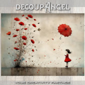 Meisje met klaprozen en rode paraplu - decoupage - tissuepapier