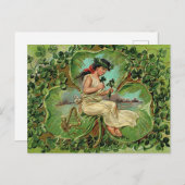 Meisje met klavertjes uit vroeger tijden briefkaart (Voorkant / Achterkant)