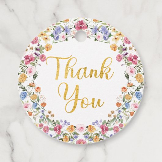  meisje met kleine wilde bloem 1e verjaardag bedankjes labels (Achterkant)