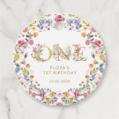  meisje met kleine wilde bloem 1e verjaardag bedankjes labels (Voorkant)