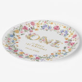  meisje met kleine wilde bloem 1e verjaardag papieren bordje (Gekanteld)